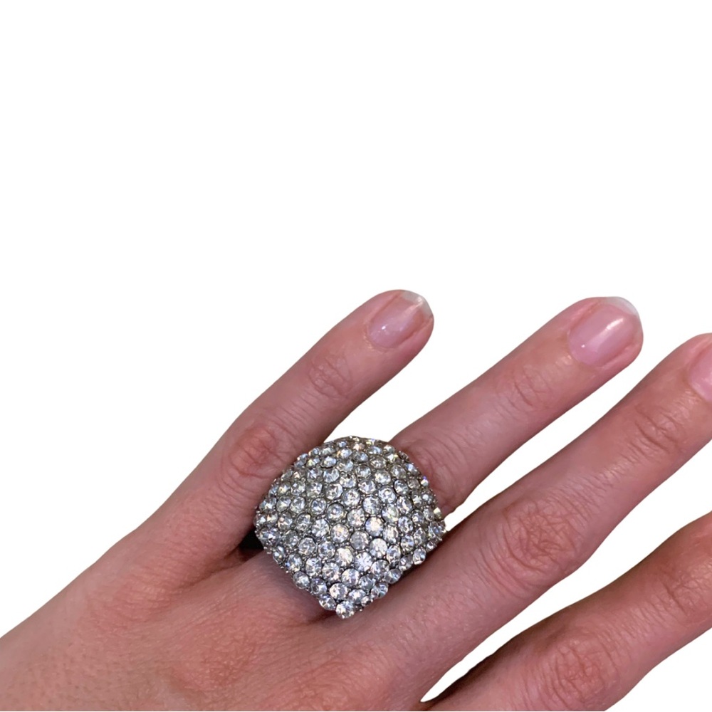 2/$30 Silver Rhinestone Cocktail Ring Adjustable Statement Large Sparkly Pave